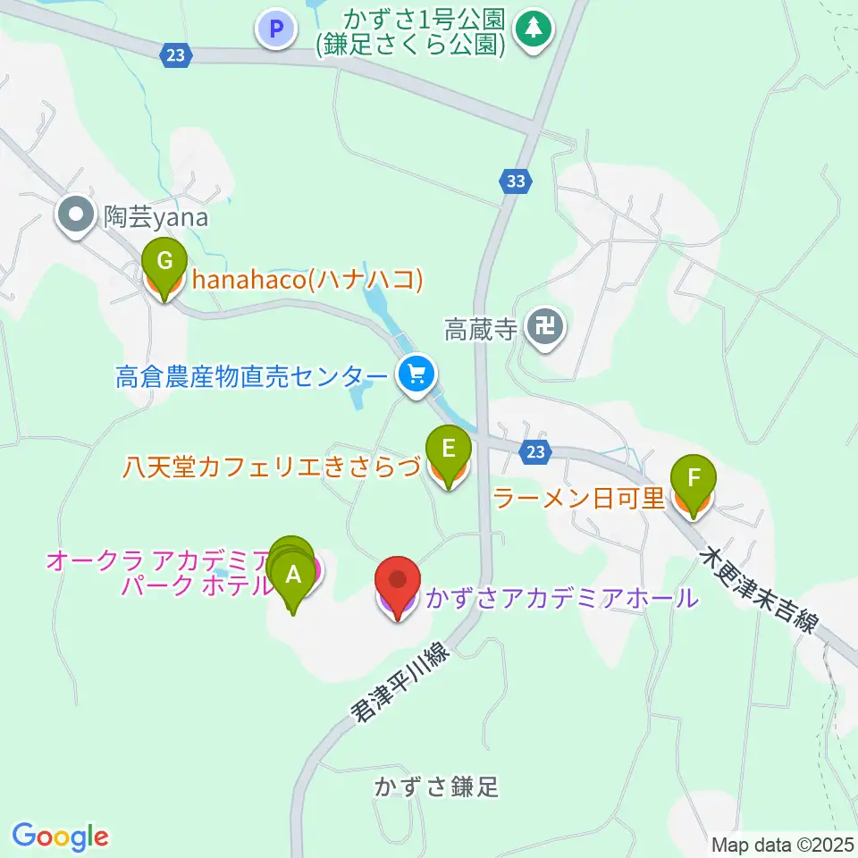 かずさアカデミアホール周辺のファミレス・ファーストフード一覧地図