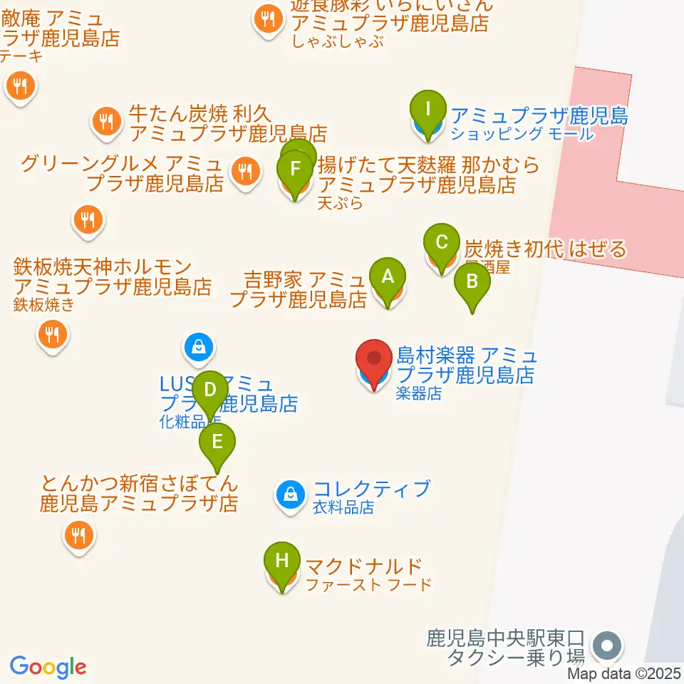 島村楽器 鹿児島アミュプラザ店周辺のファミレス・ファーストフード一覧地図