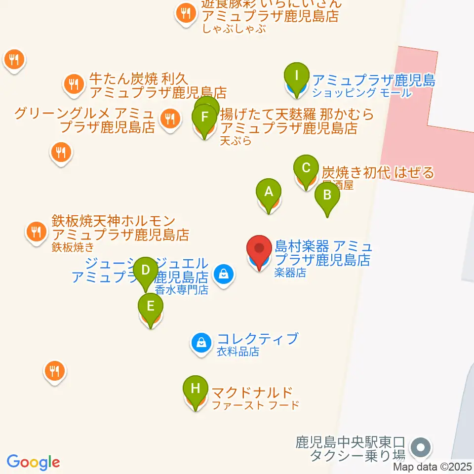 島村楽器 鹿児島アミュプラザ店周辺のファミレス・ファーストフード一覧地図