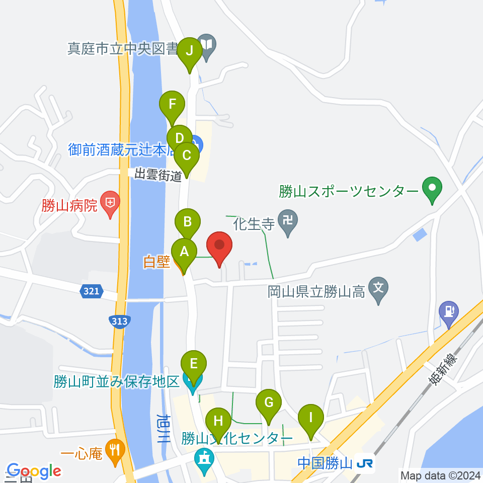 勝山文化往来館ひしお周辺のファミレス・ファーストフード一覧地図