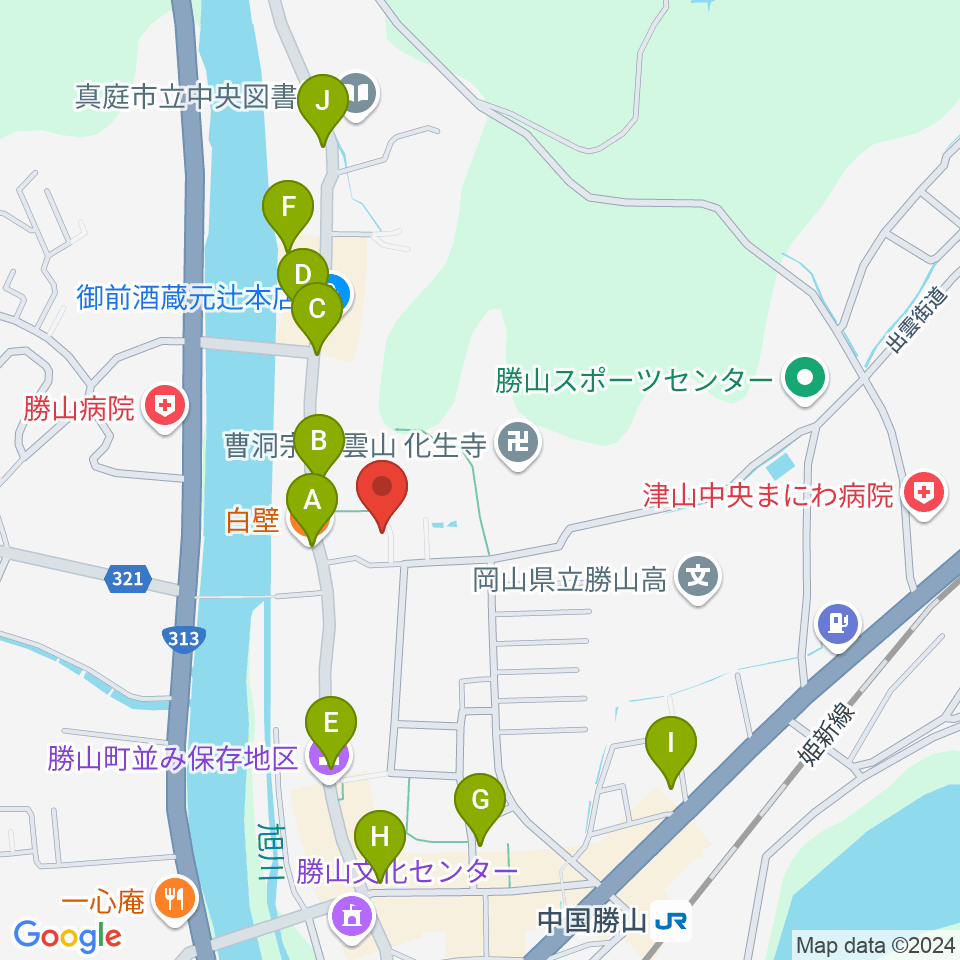 勝山文化往来館ひしお周辺のファミレス・ファーストフード一覧地図