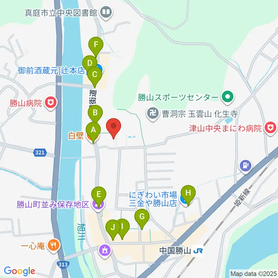 勝山文化往来館ひしお周辺のファミレス・ファーストフード一覧地図