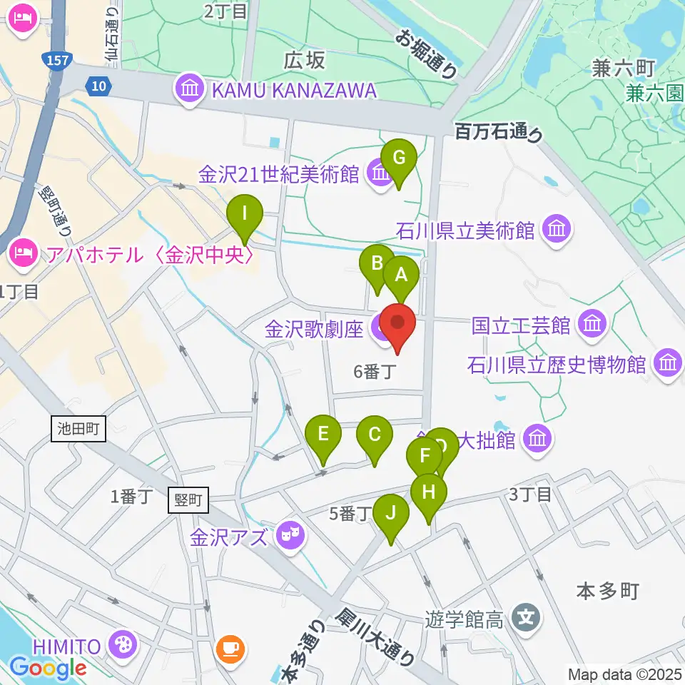 金沢歌劇座周辺のファミレス・ファーストフード一覧地図