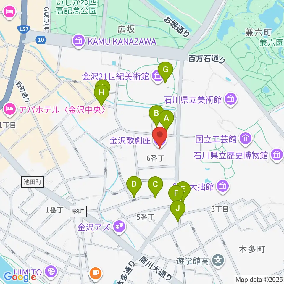 金沢歌劇座周辺のファミレス・ファーストフード一覧地図