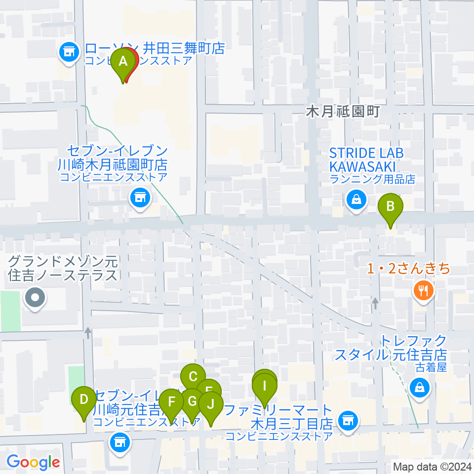 川崎市国際交流センター周辺のファミレス・ファーストフード一覧地図