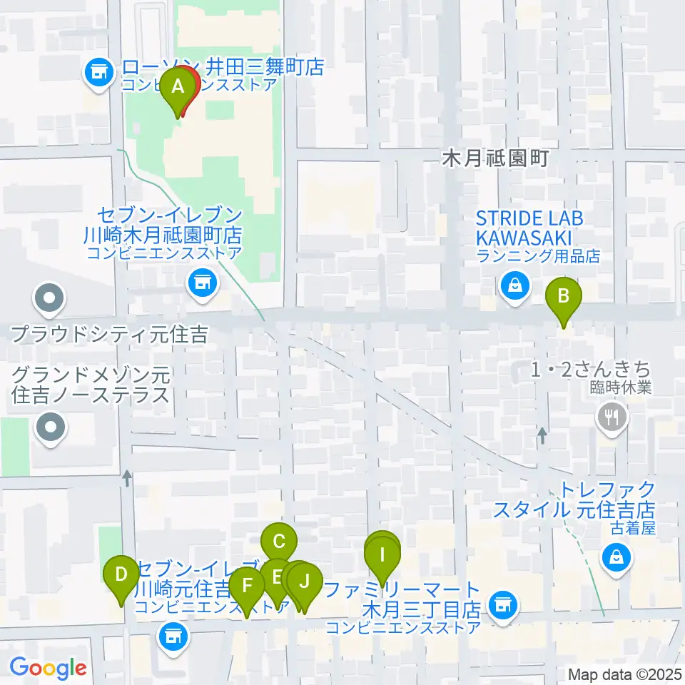 川崎市国際交流センター周辺のファミレス・ファーストフード一覧地図