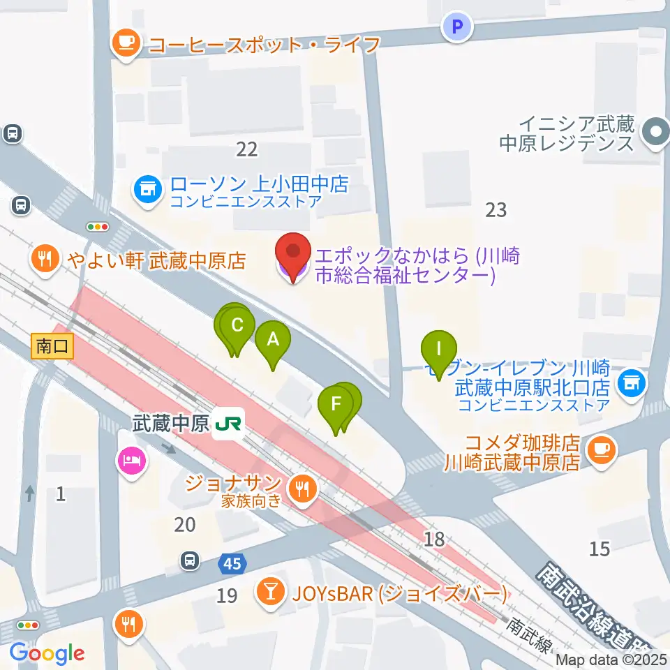 川崎市総合福祉センター エポックなかはら周辺のファミレス・ファーストフード一覧地図