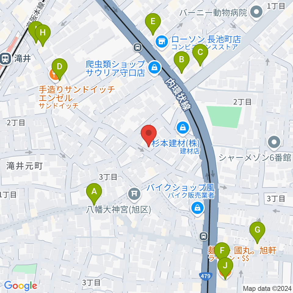 井谷ギター教室周辺のファミレス・ファーストフード一覧地図