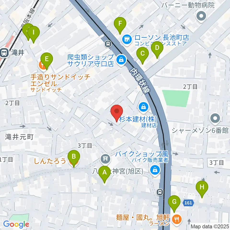井谷ギター教室周辺のファミレス・ファーストフード一覧地図