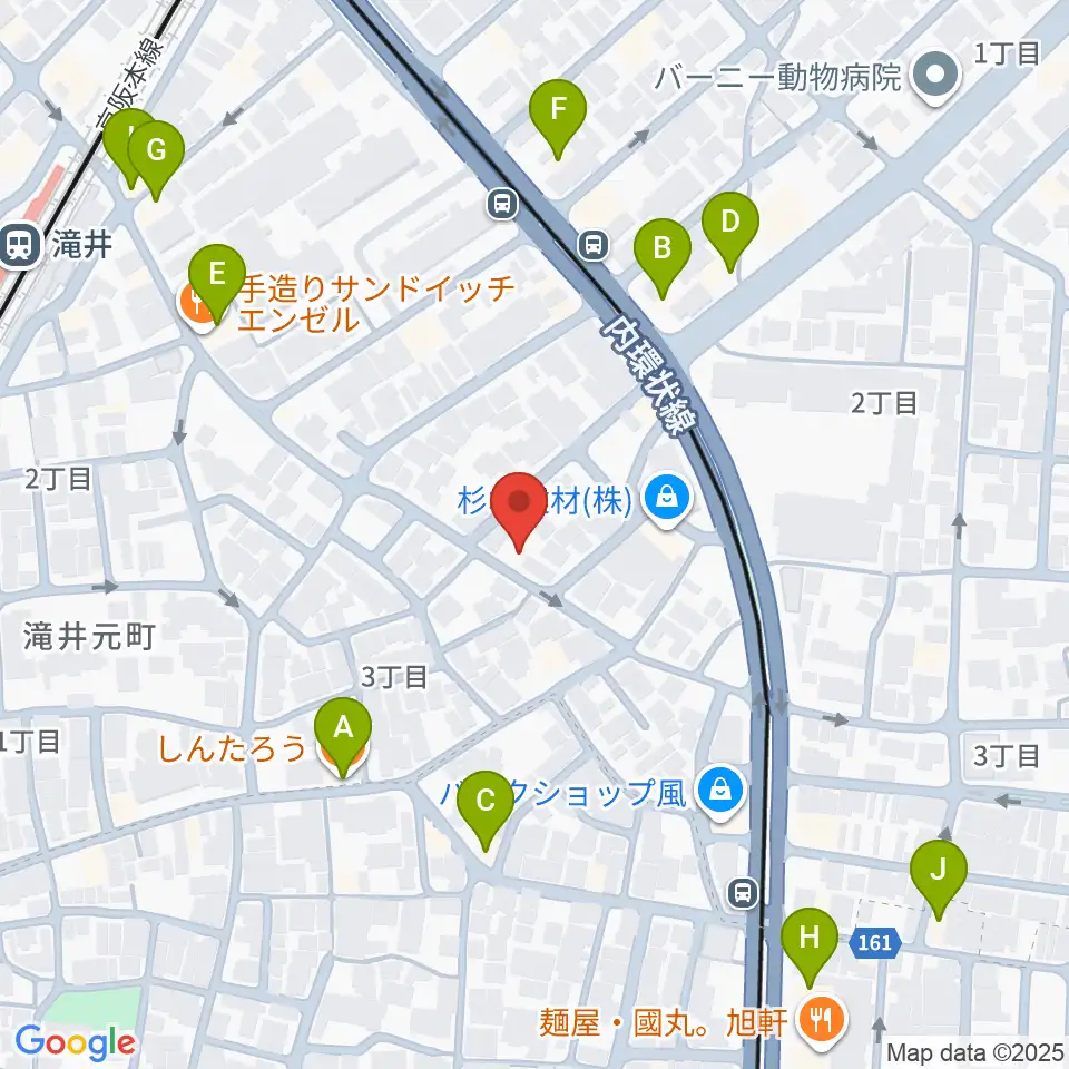 井谷ギター教室周辺のファミレス・ファーストフード一覧地図