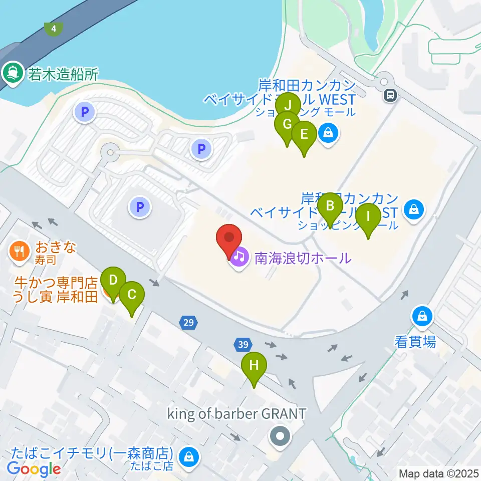 南海浪切ホール周辺のファミレス・ファーストフード一覧地図