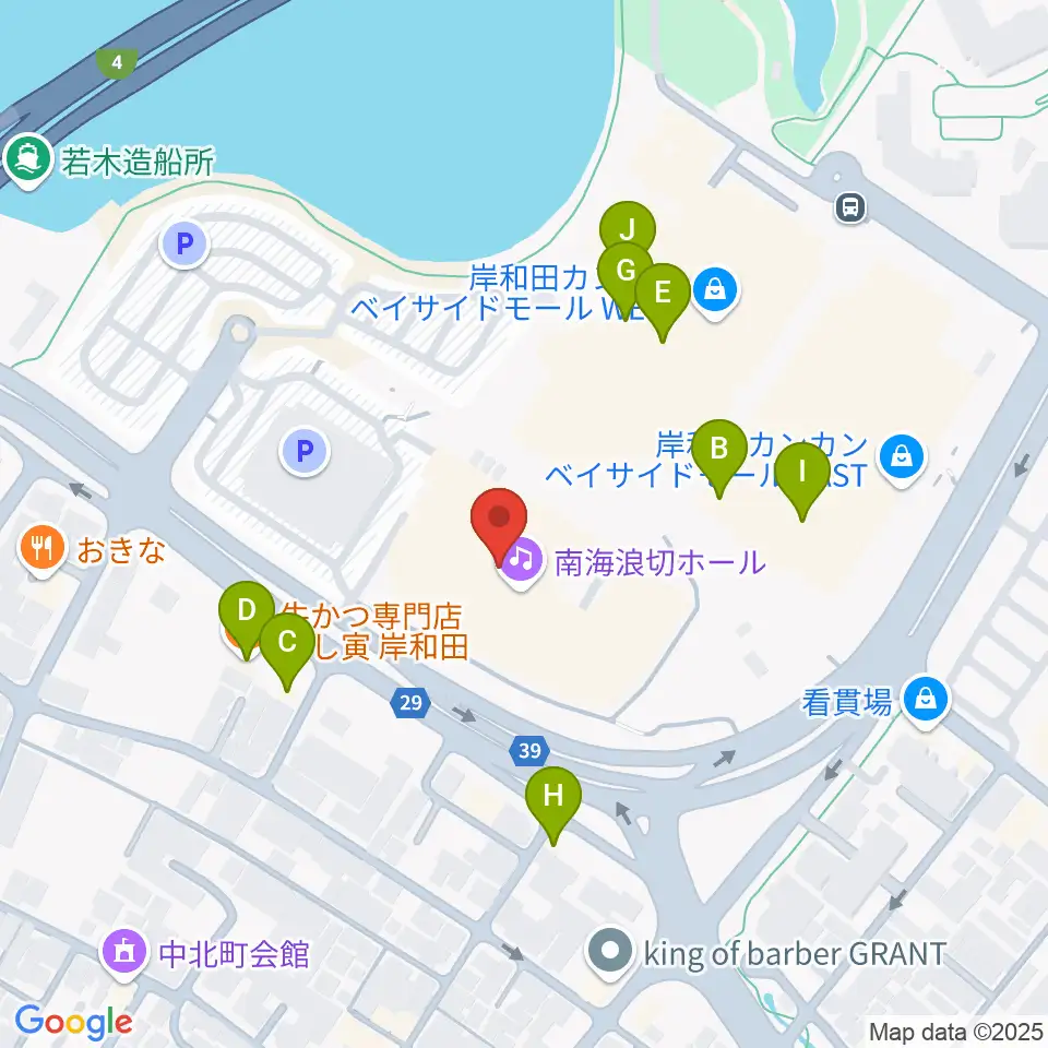 南海浪切ホール周辺のファミレス・ファーストフード一覧地図