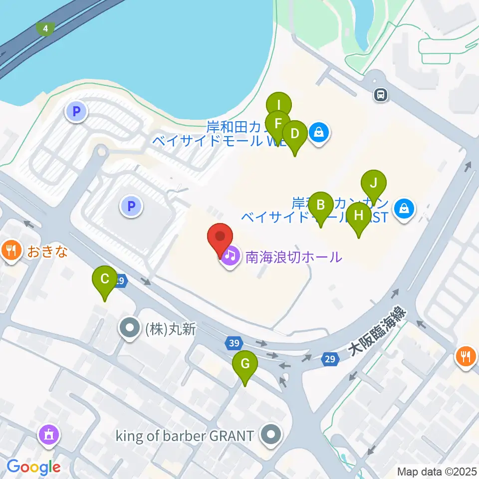 南海浪切ホール周辺のファミレス・ファーストフード一覧地図