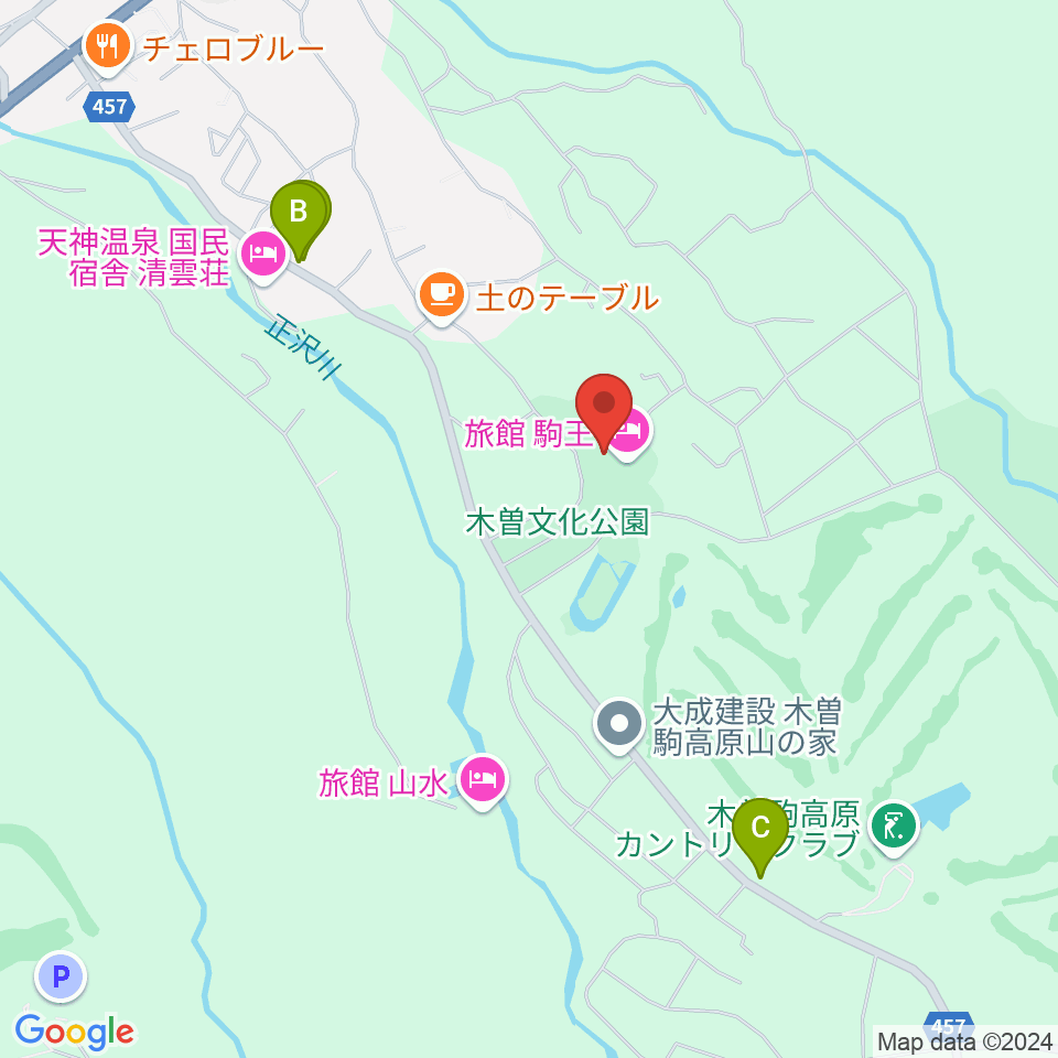 木曽文化公園文化ホール周辺のファミレス・ファーストフード一覧地図