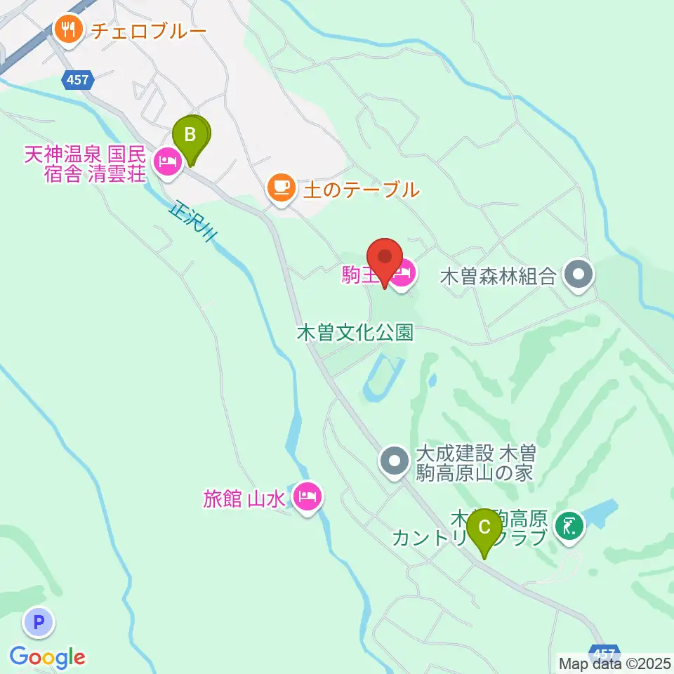 木曽文化公園文化ホール周辺のファミレス・ファーストフード一覧地図