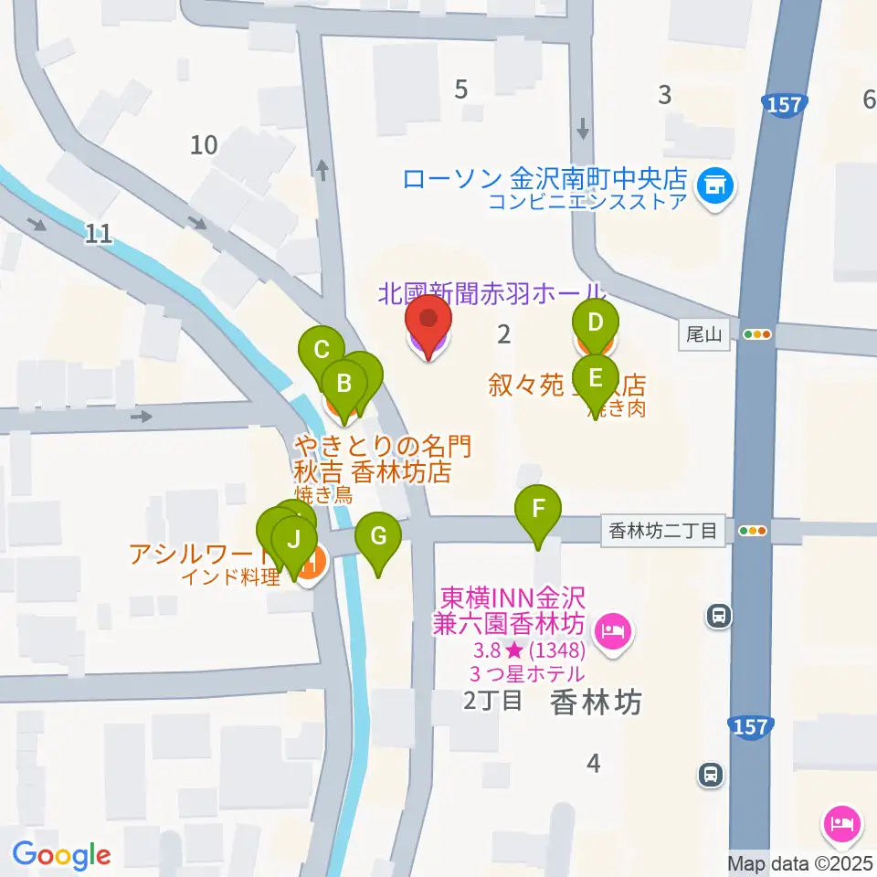 北國新聞赤羽ホール周辺のファミレス・ファーストフード一覧地図