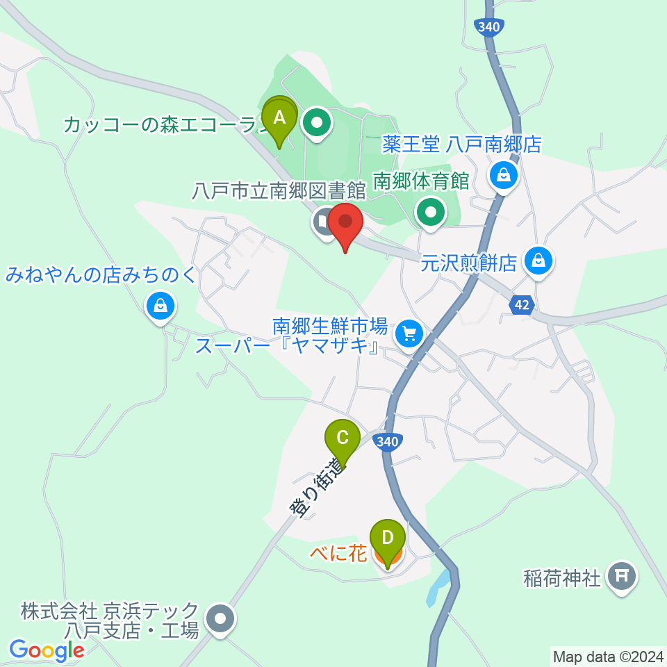 八戸市南郷文化ホール周辺のファミレス・ファーストフード一覧地図