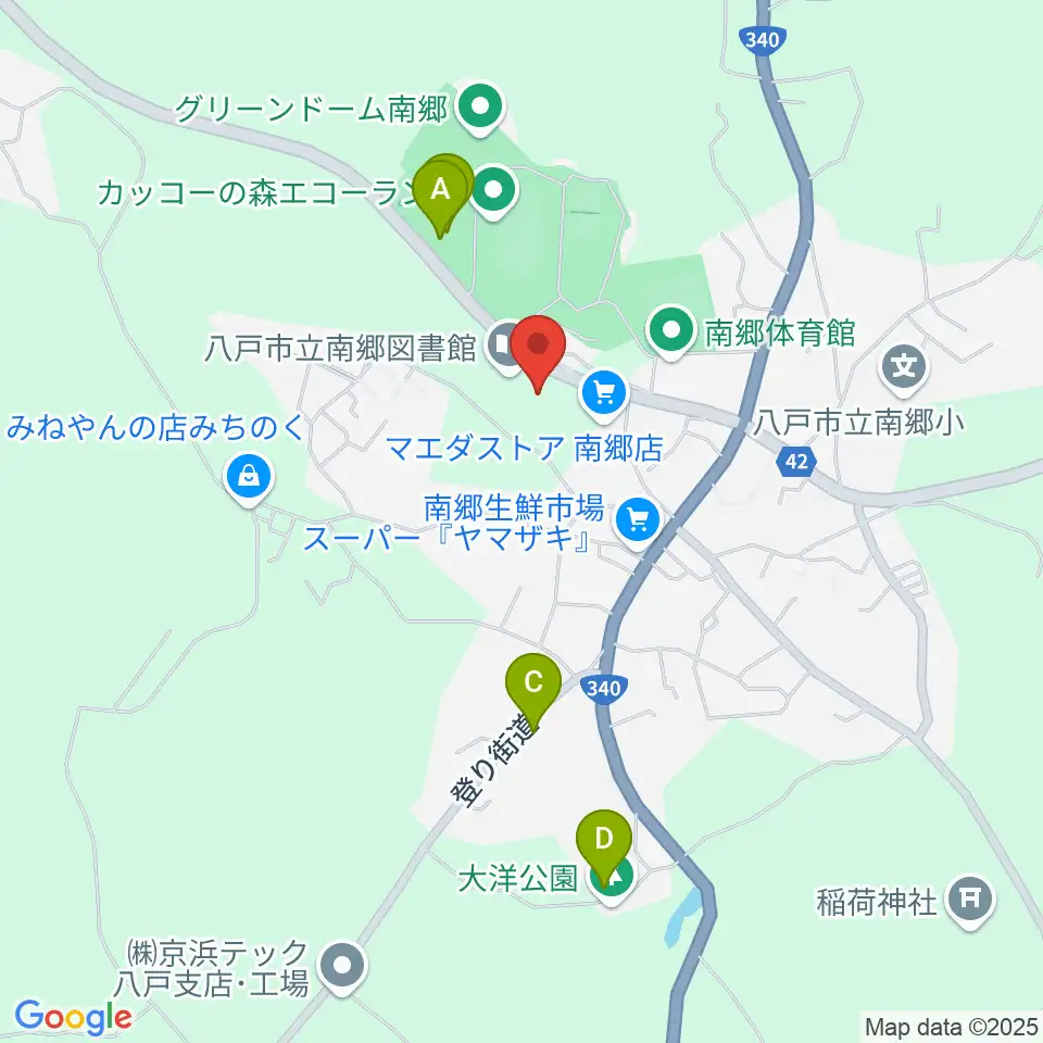 八戸市南郷文化ホール周辺のファミレス・ファーストフード一覧地図