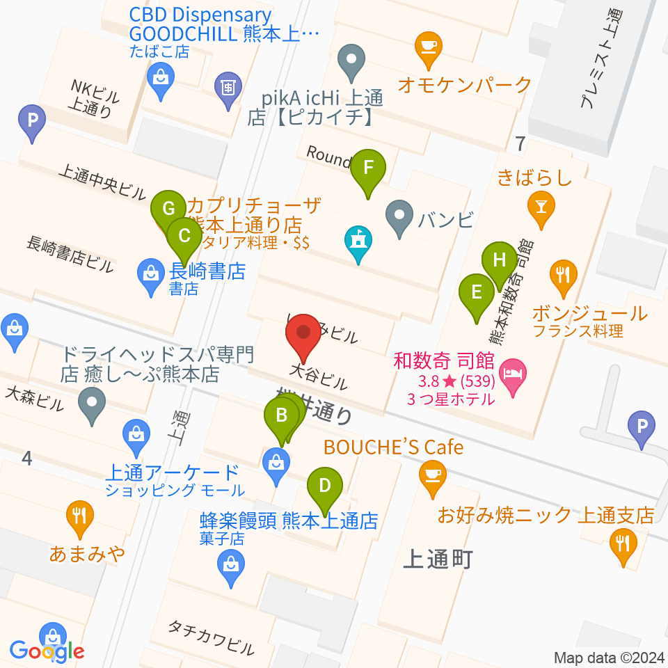 大谷楽器店周辺のファミレス・ファーストフード一覧地図