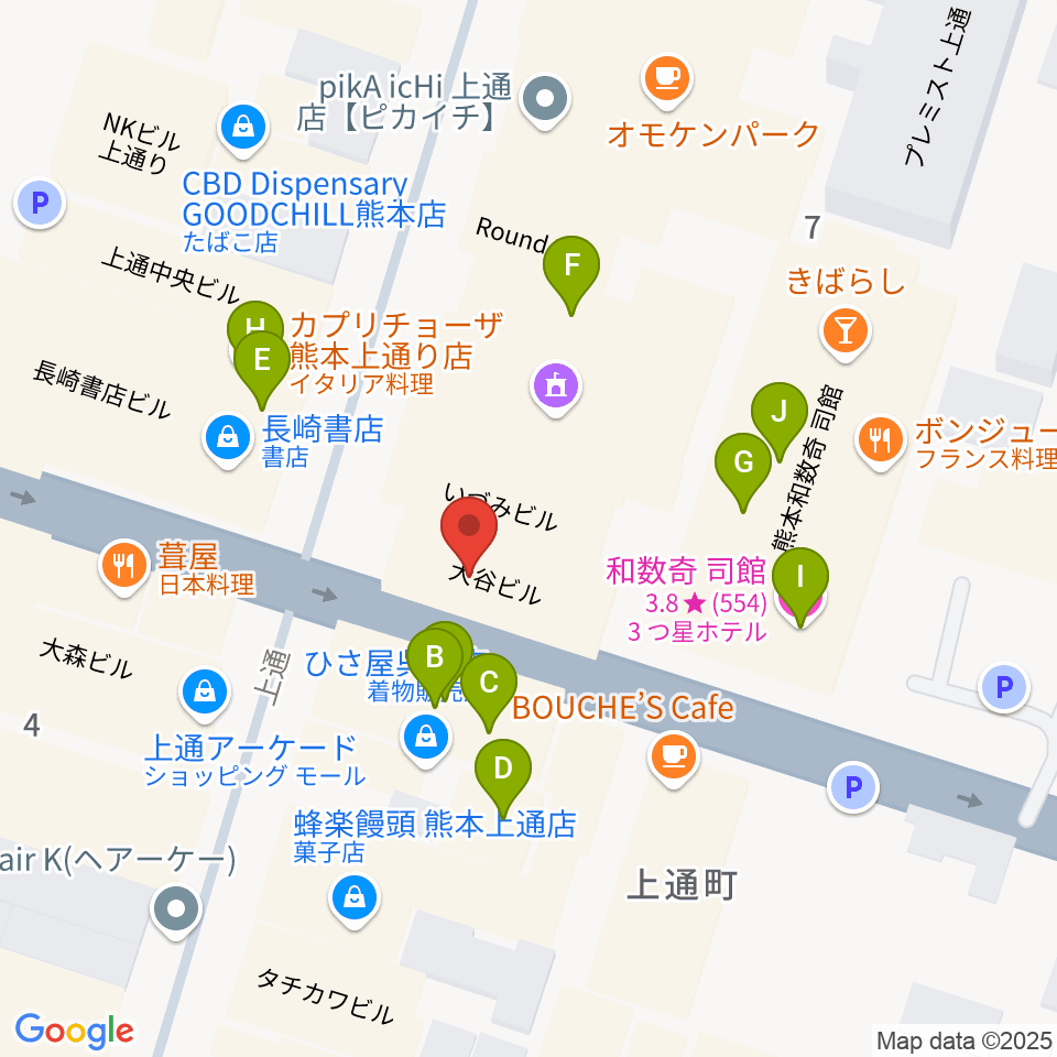 大谷楽器店周辺のファミレス・ファーストフード一覧地図