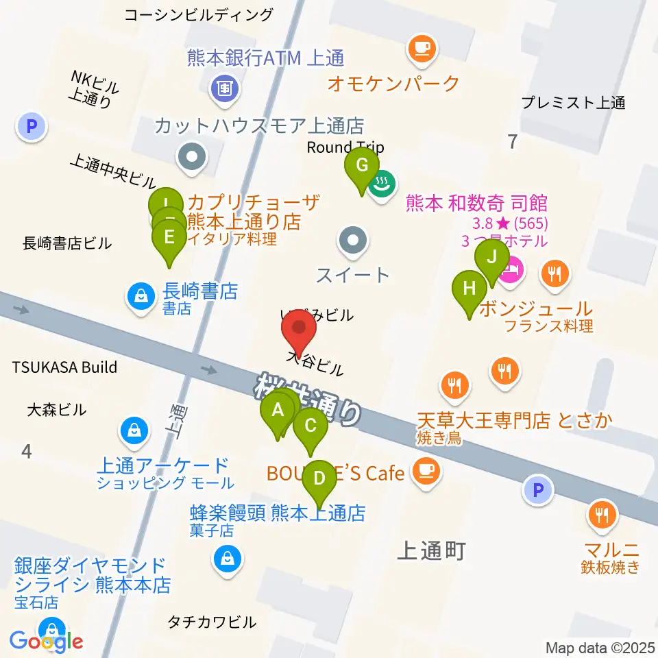 大谷楽器店周辺のファミレス・ファーストフード一覧地図