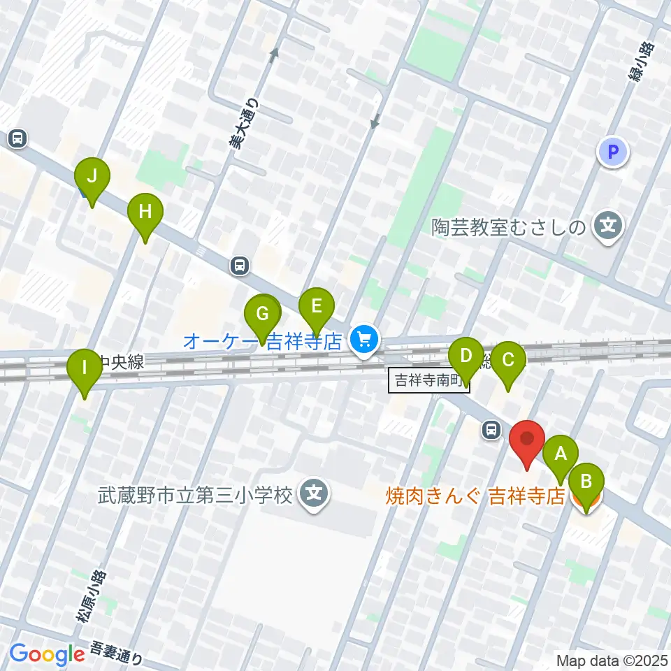 吉祥寺櫂スタジオ周辺のファミレス・ファーストフード一覧地図