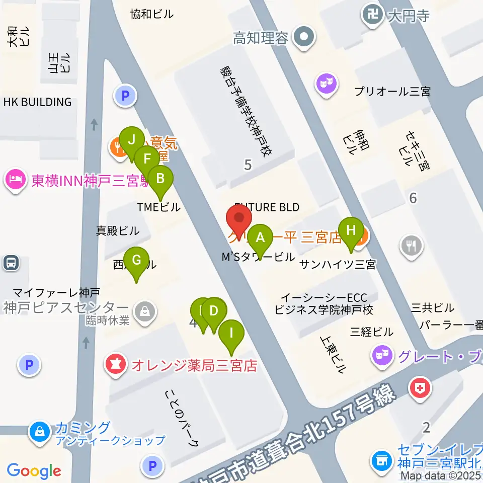 アルマギタースクール周辺のファミレス・ファーストフード一覧地図