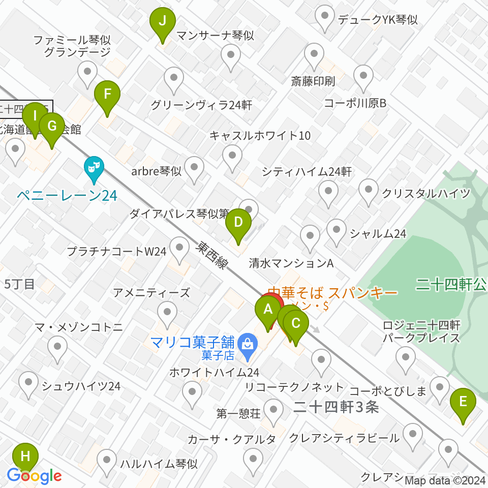 琴似Burn周辺のファミレス・ファーストフード一覧地図