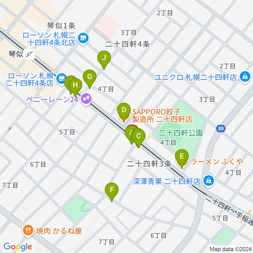 琴似Burn周辺のファミレス・ファーストフード一覧地図