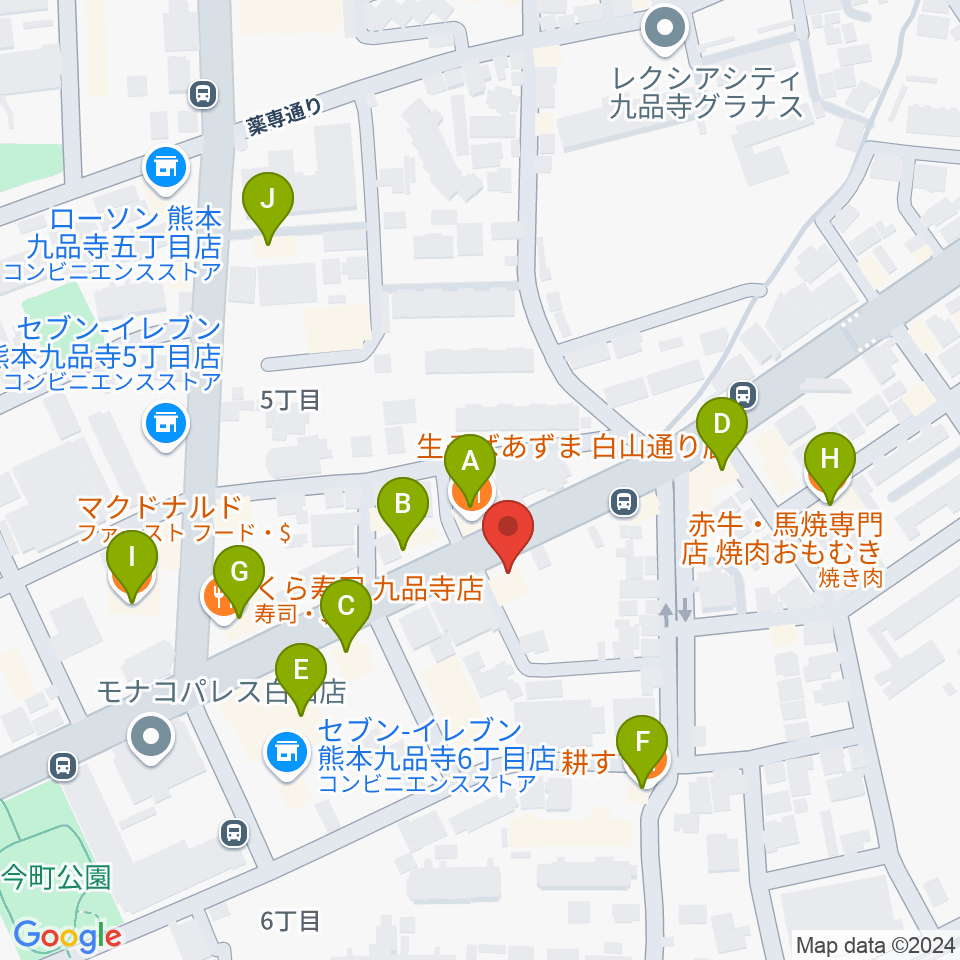 ミュージックファーム周辺のファミレス・ファーストフード一覧地図