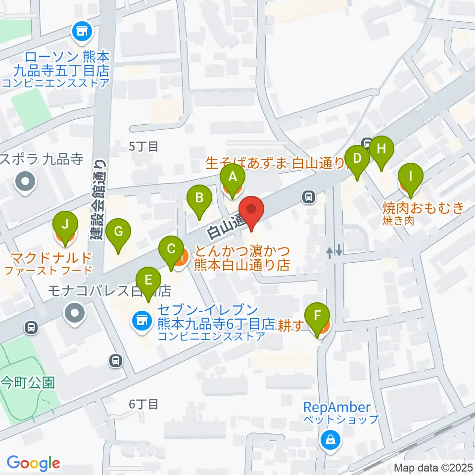 ミュージックファーム周辺のファミレス・ファーストフード一覧地図