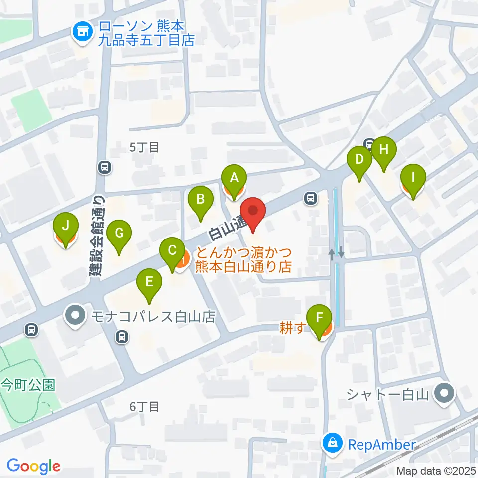 ミュージックファーム周辺のファミレス・ファーストフード一覧地図