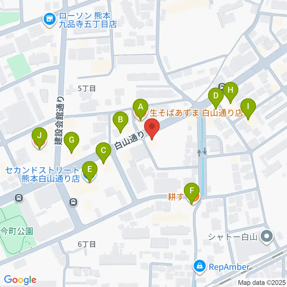 ミュージックファーム周辺のファミレス・ファーストフード一覧地図