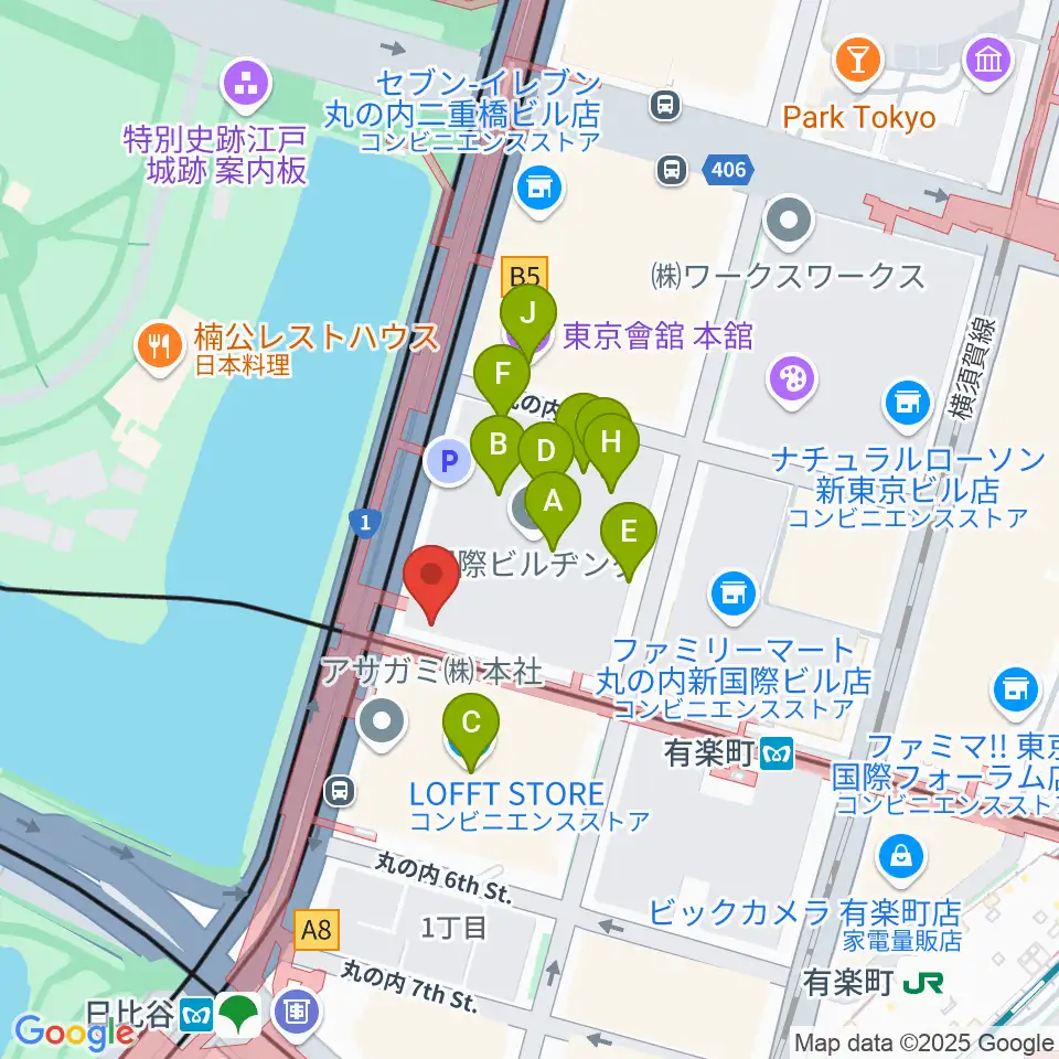 帝国劇場[休館]周辺のファミレス・ファーストフード一覧地図