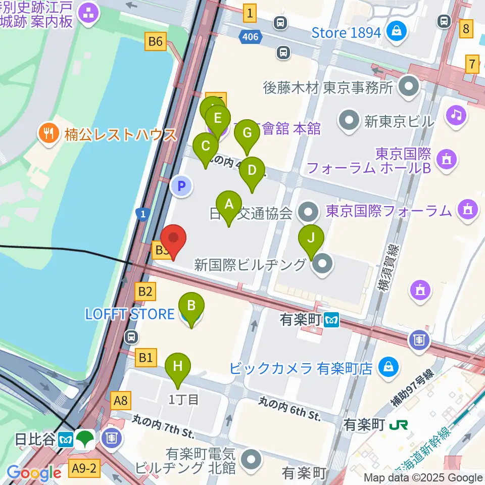 帝国劇場[休館]周辺のファミレス・ファーストフード一覧地図