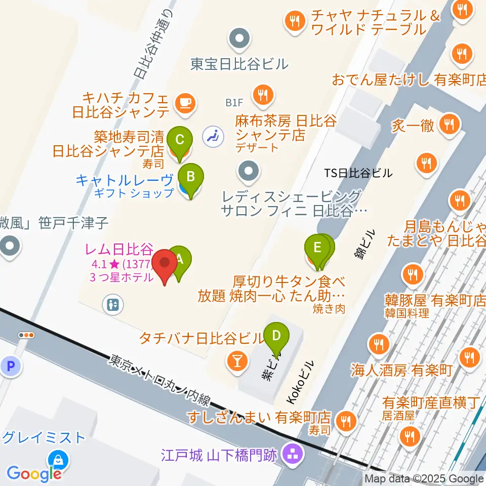 シアタークリエ周辺のファミレス・ファーストフード一覧地図