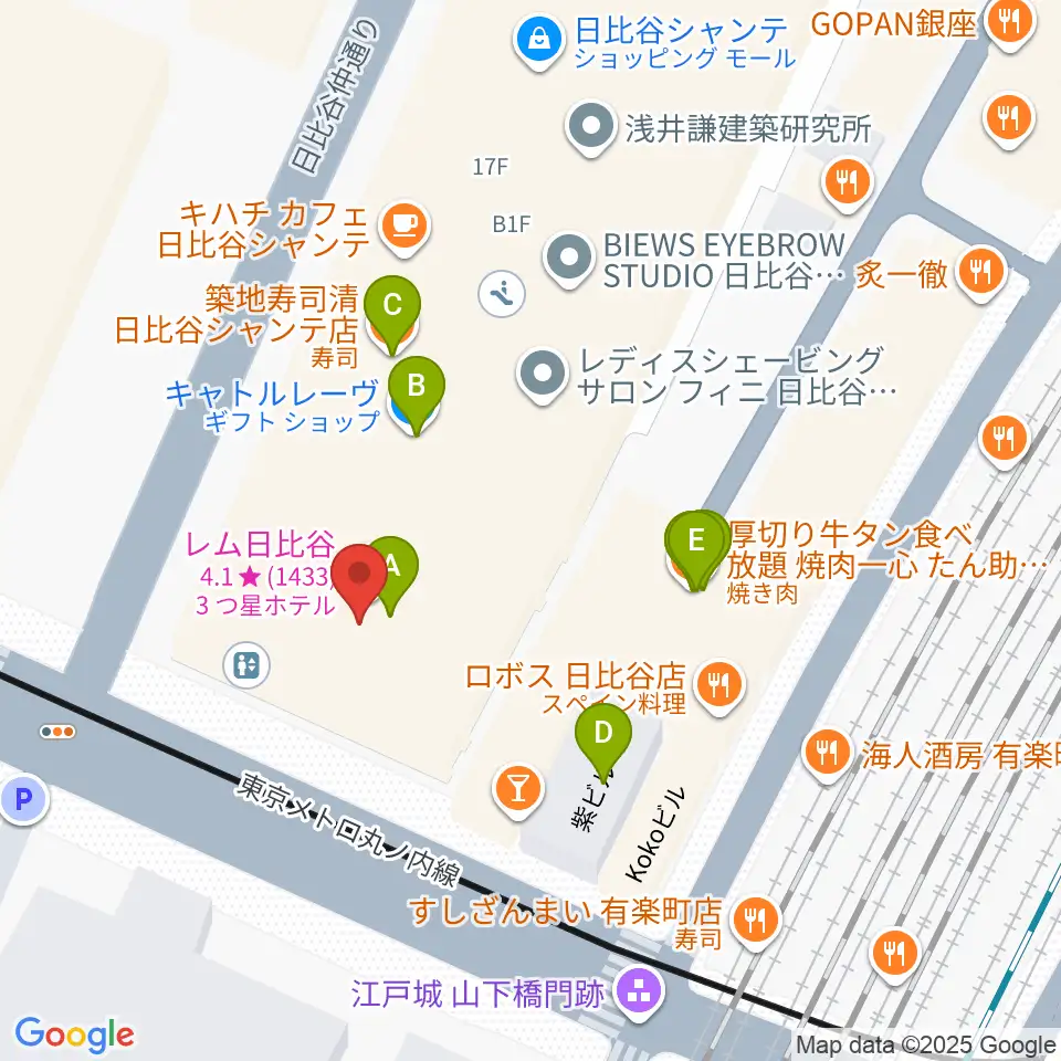 シアタークリエ周辺のファミレス・ファーストフード一覧地図