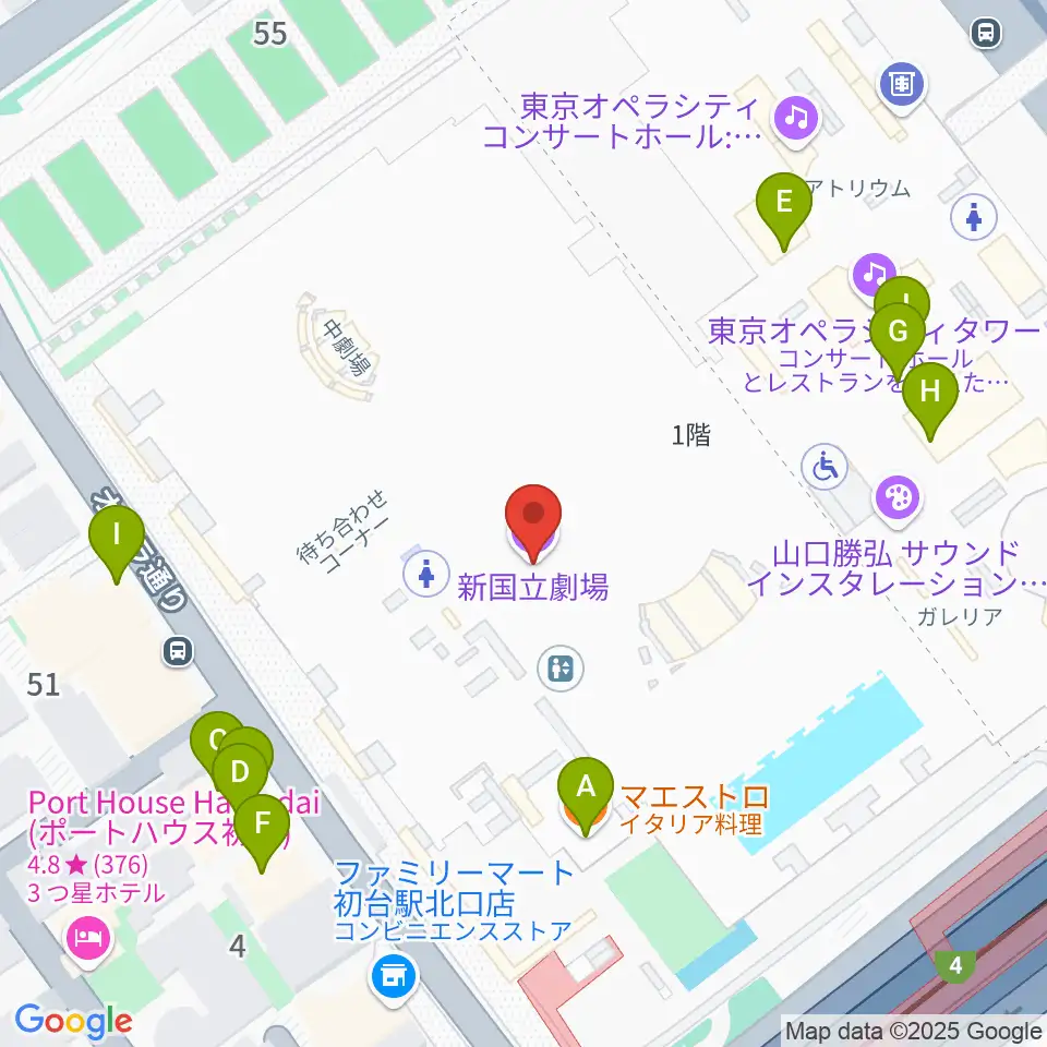 新国立劇場周辺のファミレス・ファーストフード一覧地図