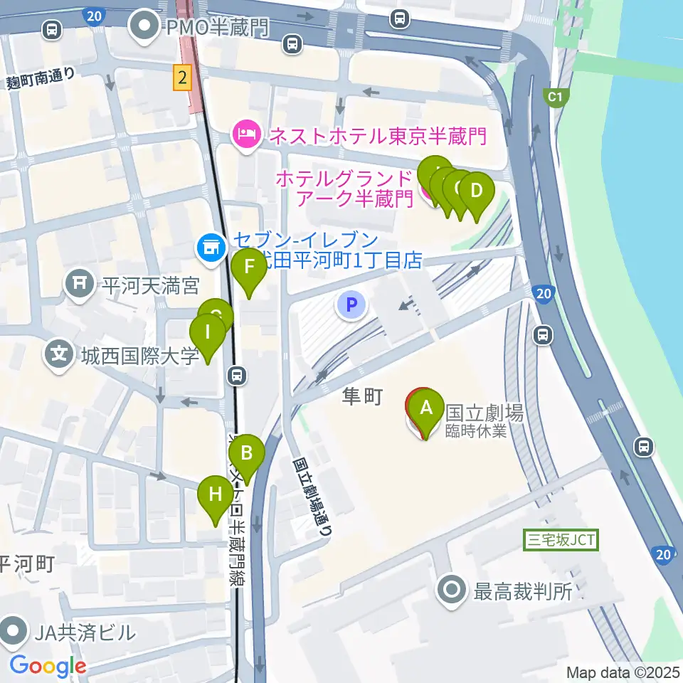 国立劇場周辺のファミレス・ファーストフード一覧地図