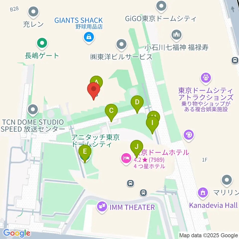 東京ドームシティプリズムホール周辺のファミレス・ファーストフード一覧地図