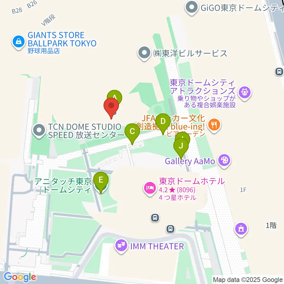 東京ドームシティプリズムホール周辺のファミレス・ファーストフード一覧地図