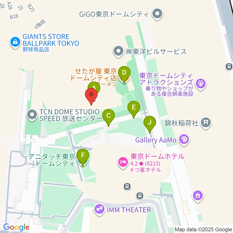 東京ドームシティプリズムホール周辺のファミレス・ファーストフード一覧地図
