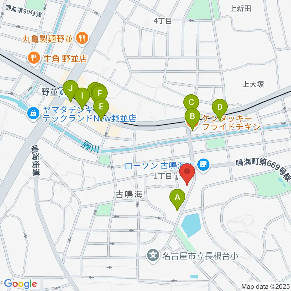 Enchante音楽教室周辺のファミレス・ファーストフード一覧地図