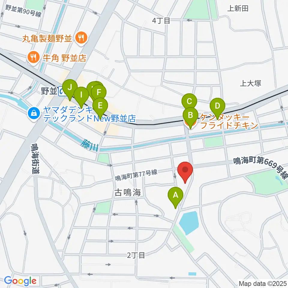 Enchante音楽教室周辺のファミレス・ファーストフード一覧地図