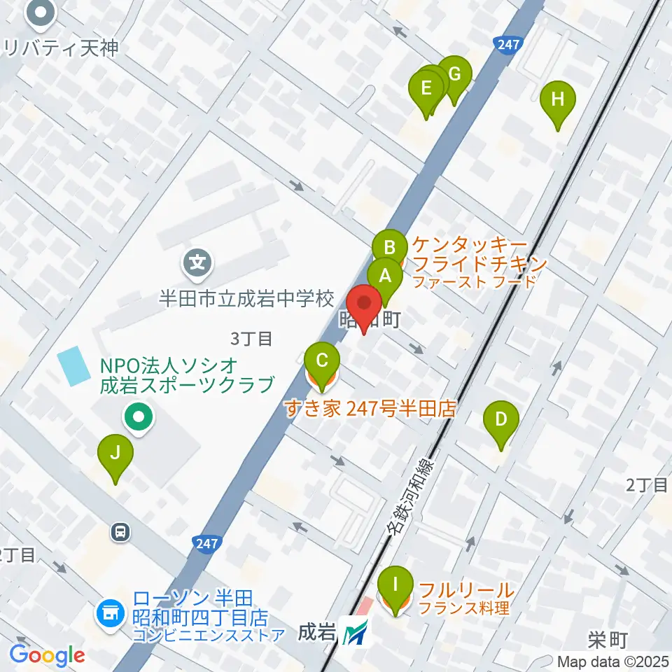 J.Pミュージックスクール周辺のファミレス・ファーストフード一覧地図