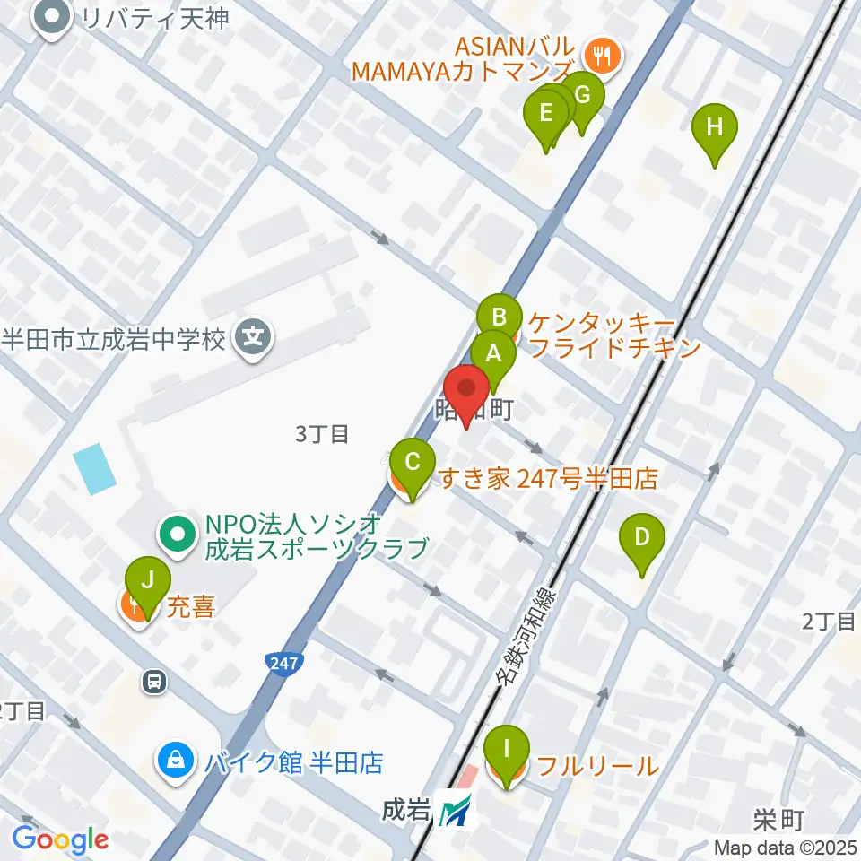 J.Pミュージックスクール周辺のファミレス・ファーストフード一覧地図