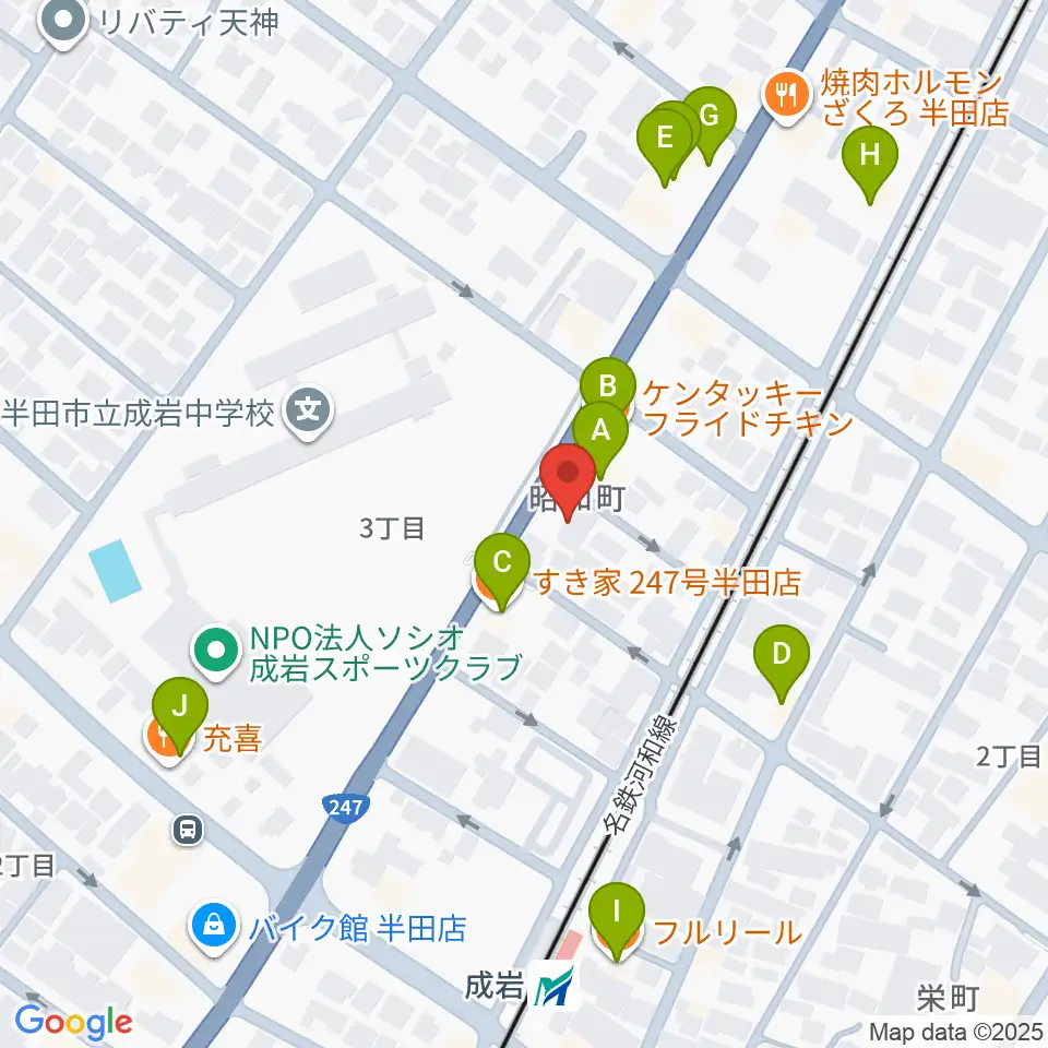 J.Pミュージックスクール周辺のファミレス・ファーストフード一覧地図