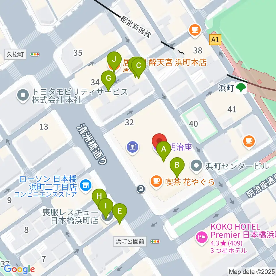 明治座周辺のファミレス・ファーストフード一覧地図