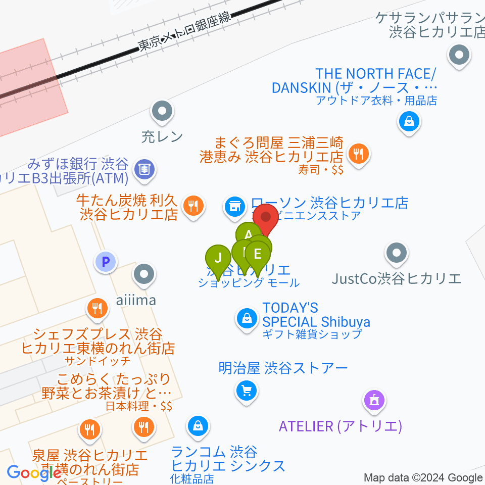 渋谷ヒカリエホール周辺のファミレス・ファーストフード一覧地図