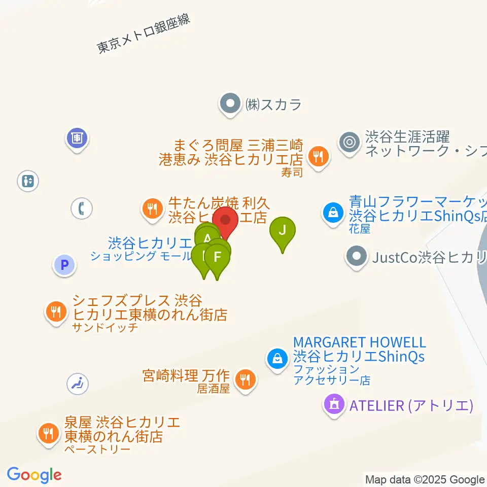 渋谷ヒカリエホール周辺のファミレス・ファーストフード一覧地図